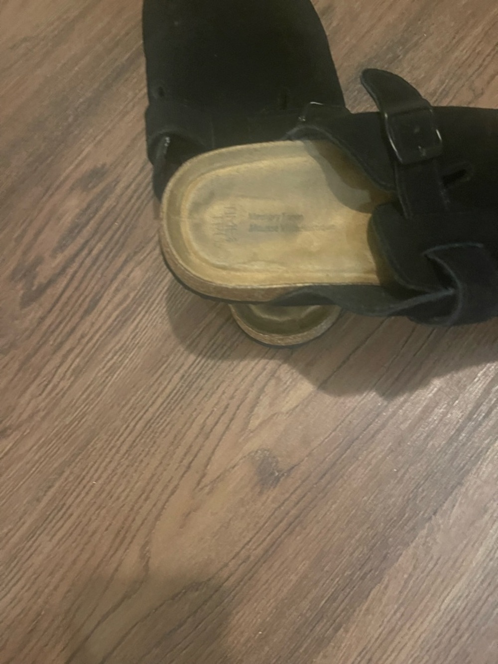 Black Suede Buckle Slide Sandals